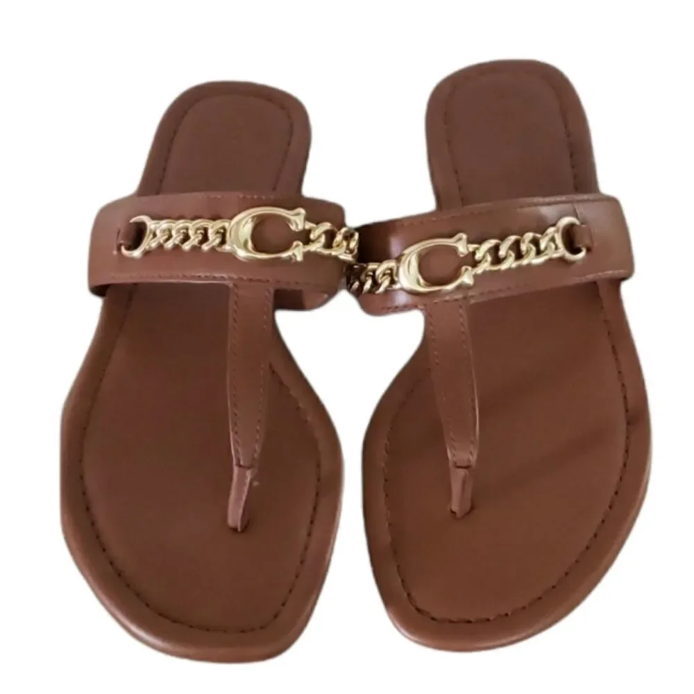 Coach T-Strap Flats With Gold Accent